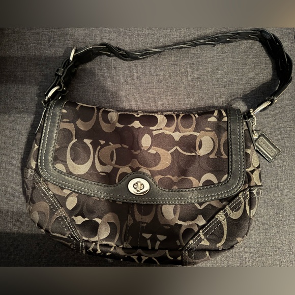Coach Black Shoulder Bag with Adjustable Straps and Leather...